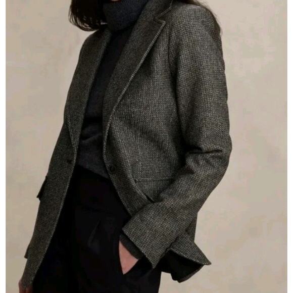 Banana Republic Gray Textured Palmira Tweed Blazer Single Button Sz 14 - Picture 3 of 5